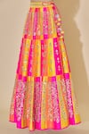 Shop_Vandana Sethi_Peach Dupion Raw Silk V Neck Embellished Bridal Lehenga Set _Online_at_Aza_Fashions