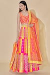 Vandana Sethi_Peach Dupion Raw Silk V Neck Embellished Bridal Lehenga Set _Online_at_Aza_Fashions