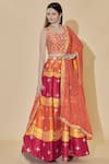 Vandana Sethi_Orange Dupion Raw Silk Scoop Neck Embellished Bridal Lehenga Set _Online_at_Aza_Fashions