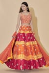 Buy_Vandana Sethi_Orange Dupion Raw Silk Scoop Neck Embellished Bridal Lehenga Set _at_Aza_Fashions