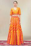 Buy_Vandana Sethi_Orange Dupion Silk Mirror Embroidered Lehenga Set_Online_at_Aza_Fashions