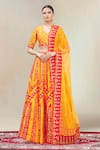 Buy_Vandana Sethi_Orange Dupion Silk Embroidery V Neck Mirror Bridal Lehenga Set _at_Aza_Fashions