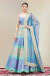Buy_Vandana Sethi_Blue Dupion Silk Sweetheart Neck Embroidered Bridal Lehenga Set_at_Aza_Fashions