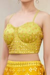 Vandana Sethi_Yellow Dupion Silk Embroidery Sweetheart Neck Bridal Lehenga Set _at_Aza_Fashions