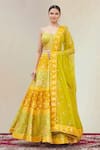 Buy_Vandana Sethi_Yellow Dupion Silk Embroidery Sweetheart Neck Bridal Lehenga Set _at_Aza_Fashions