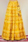 Shop_Vandana Sethi_Yellow Dupion Silk Embroidery V Neck Bridal Lehenga Set _Online_at_Aza_Fashions