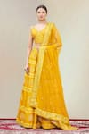 Vandana Sethi_Yellow Dupion Silk Embroidery V Neck Bridal Lehenga Set _Online_at_Aza_Fashions