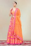Vandana Sethi_Orange Dupion Silk Embroidered Lehenga Set_Online_at_Aza_Fashions