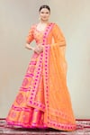 Buy_Vandana Sethi_Orange Dupion Silk Embroidery Leaf Neck Bridal Lehenga Set _at_Aza_Fashions