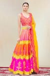 Vandana Sethi_Yellow Dupion Silk Embroidery Leaf Neck Bridal Lehenga Set _Online_at_Aza_Fashions