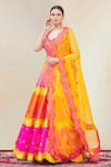 Buy_Vandana Sethi_Yellow Dupion Silk Embroidery Leaf Neck Bridal Lehenga Set _at_Aza_Fashions