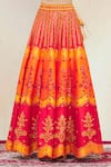 Shop_Vandana Sethi_Orange Dupion Silk Embroidery Leaf Neck Bridal Lehenga Set _Online_at_Aza_Fashions