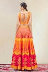 Shop_Vandana Sethi_Orange Dupion Silk Embroidery Leaf Neck Bridal Lehenga Set _at_Aza_Fashions