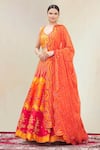 Buy_Vandana Sethi_Orange Dupion Silk Embroidery Leaf Neck Bridal Lehenga Set _at_Aza_Fashions