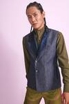 Vikram Bajaj_Blue Denim Nehru Jacket  _Online_at_Aza_Fashions