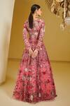 Shop Varun Bahl Pink Net V Neck Floral Embroidered Gown at Aza Fashions Shop_Varun Bahl_Pink Net V Neck Floral Embroidered Gown _at_Aza_Fashions