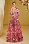 Varun Bahl Pink Net V Neck Floral Embroidered Gown Online at Aza Fashions Varun Bahl_Pink Net V Neck Floral Embroidered Gown _Online_at_Aza_Fashions