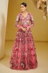Buy Varun Bahl Pink Net V Neck Floral Embroidered Gown Online at Aza Fashions Buy_Varun Bahl_Pink Net V Neck Floral Embroidered Gown _Online_at_Aza_Fashions