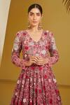 Shop Varun Bahl Pink Net V Neck Floral Embroidered Gown Online at Aza Fashions Shop_Varun Bahl_Pink Net V Neck Floral Embroidered Gown _Online_at_Aza_Fashions