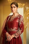 Varun Bahl_Maroon Modal Dupion Round Embroidered Anarkali Set _at_Aza_Fashions