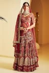 Buy_Varun Bahl_Maroon Modal Dupion V Neck Embroidered Bridal Lehenga Set  _at_Aza_Fashions