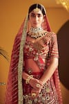 Varun Bahl_Maroon Modal Dupion V Neck Embroidered Bridal Lehenga Set  _at_Aza_Fashions