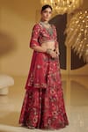 Varun Bahl_Red Modal Dupion U Neck Embroidered Bridal Lehenga Set _Online_at_Aza_Fashions