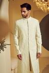 Buy_Varun Bahl_Green Silk, Modal Dupion Embroidered Sherwani And Kurta Set _Online_at_Aza_Fashions