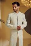 Shop Varun Bahl Blue Silk, Modal Dupion Embroidered Sherwani And Kurta Set Online at Aza Fashions Shop_Varun Bahl_Blue Silk, Modal Dupion Embroidered Sherwani And Kurta Set _Online_at_Aza_Fashions