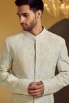 Varun Bahl Blue Silk, Modal Dupion Embroidered Sherwani And Kurta Set at Aza Fashions Varun Bahl_Blue Silk, Modal Dupion Embroidered Sherwani And Kurta Set _at_Aza_Fashions