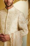 Varun Bahl_White Silk, Modal Dupion Embroidered Sherwani  _at_Aza_Fashions
