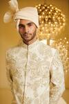 Shop Varun Bahl White Silk, Modal Dupion Embroidered Sherwani And Pant Set Online at Aza Fashions Shop_Varun Bahl_White Silk, Modal Dupion Embroidered Sherwani And Pant Set _Online_at_Aza_Fashions