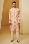 Buy_Varun Bahl_Peach Silk, Modal Dupion Embroidered Sherwani And Kurta Set _at_Aza_Fashions