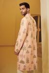 Buy_Varun Bahl_Peach Silk, Modal Dupion Embroidered Sherwani And Kurta Set _Online_at_Aza_Fashions