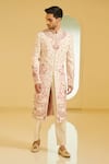 Buy_Varun Bahl_Peach Silk, Modal Dupion Embroidered Sherwani And Kurta Set _at_Aza_Fashions