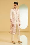 Varun Bahl_Peach Silk, Modal Dupion Embroidered Sherwani And Kurta Set _Online_at_Aza_Fashions