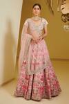 Varun Bahl Pink Net, Modal Dupion V Neck Embroidered Bridal Lehenga Set Online at Aza Fashions Varun Bahl_Pink Net, Modal Dupion V Neck Embroidered Bridal Lehenga Set _Online_at_Aza_Fashions