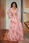 Shop_Varun Bahl_Pink Skirt Organza Jacket And Top Modal Dupion Top V Neck & Set _at_Aza_Fashions