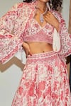 Varun Bahl_Pink Skirt Organza Jacket And Top Modal Dupion Top V Neck & Set _at_Aza_Fashions