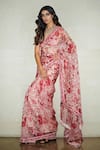 Varun Bahl_Pink Organza Printed Saree With Blouse_Online_at_Aza_Fashions