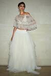 Buy_Varun Bahl_White Cape Organza Skirt Tulle Crop Top Cupro Satin V Neck And Set _at_Aza_Fashions