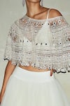Shop_Varun Bahl_White Cape Organza Skirt Tulle Crop Top Cupro Satin V Neck And Set _Online_at_Aza_Fashions