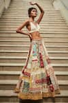 Buy_Varun Bahl_Multi Color Crop Top Georgette Embroidery V Upcycled Lehenga Set _Online_at_Aza_Fashions