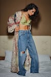 Buy Varun Bahl Multi Color Crop Top Cupro Satin V Neck Upcycled Patch Jacket With Online at Aza Fashions Buy_Varun Bahl_Multi Color Crop Top Cupro Satin V Neck Upcycled Patch Jacket With _Online_at_Aza_Fashions