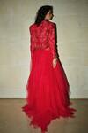 Shop_Varun Bahl_Red Skirt Mono Net Jacket And  Modal Dupion Top V Embroidered & Set _at_Aza_Fashions