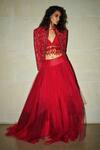 Buy_Varun Bahl_Red Skirt Mono Net Jacket And  Modal Dupion Top V Embroidered & Set _Online_at_Aza_Fashions