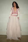 Buy_Varun Bahl_Pink Skirt: Mono Net; Top: Modal Dupion Embroidery V Peplum And Set For Women_at_Aza_Fashions