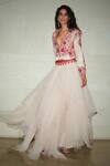 Buy_Varun Bahl_Pink Skirt: Mono Net; Top: Modal Dupion Embroidery V Peplum And Set For Women_Online_at_Aza_Fashions