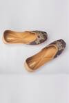 Vareli Bafna_Brown Floral Motif Printed And Embroidered Juttis _Online_at_Aza_Fashions