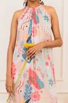 Varun Bahl_Multi Color Georgette Printed Amoeba Round Sleeveless Tiered Dress_at_Aza_Fashions